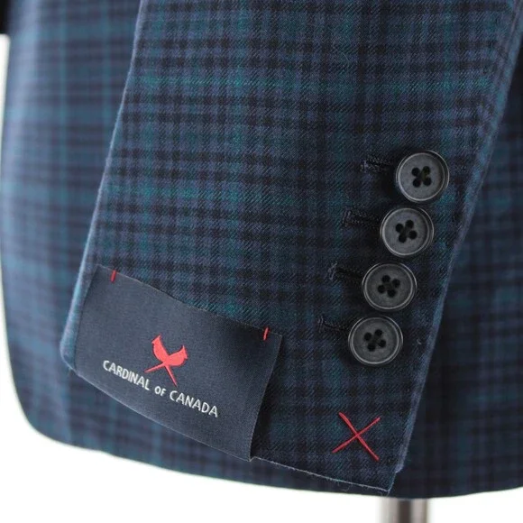 Cardinal of Canada NWT 100% Wool Sport Coat Size 40S US In Blues w/ Teal Plaid